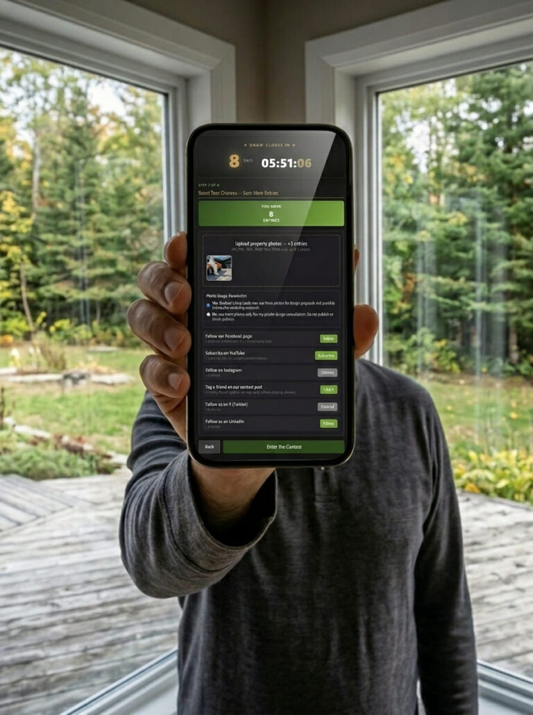 Homeowner entering contest on smartphone