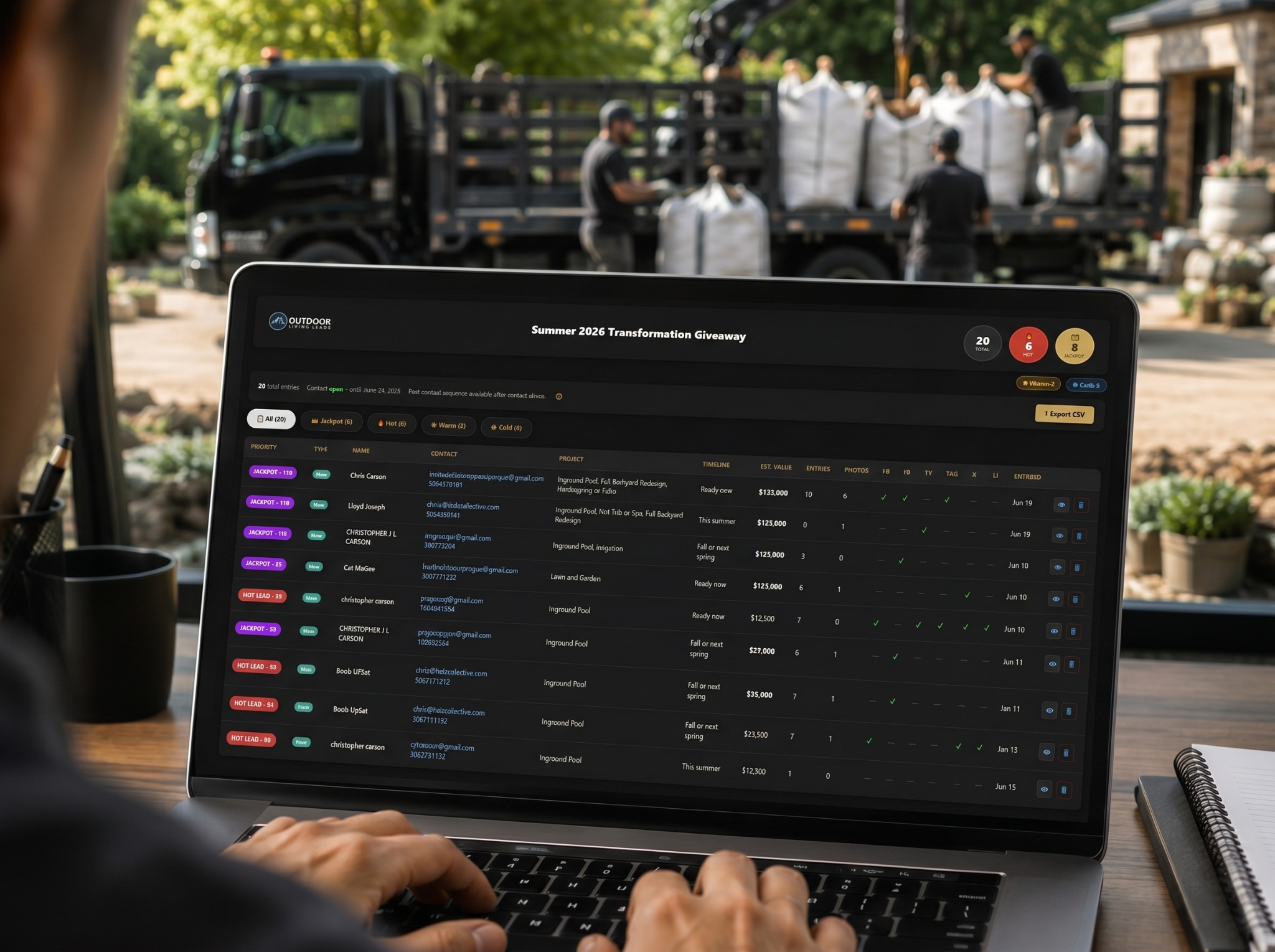 Transformation giveaway dashboard displayed on a laptop